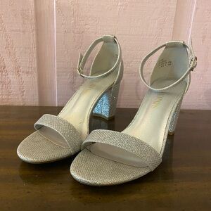 Sparkle Silver Block Heel Ankle-Strap Prom